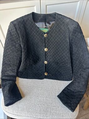 Danier Black Quilted genuine leather Cropped Blazer